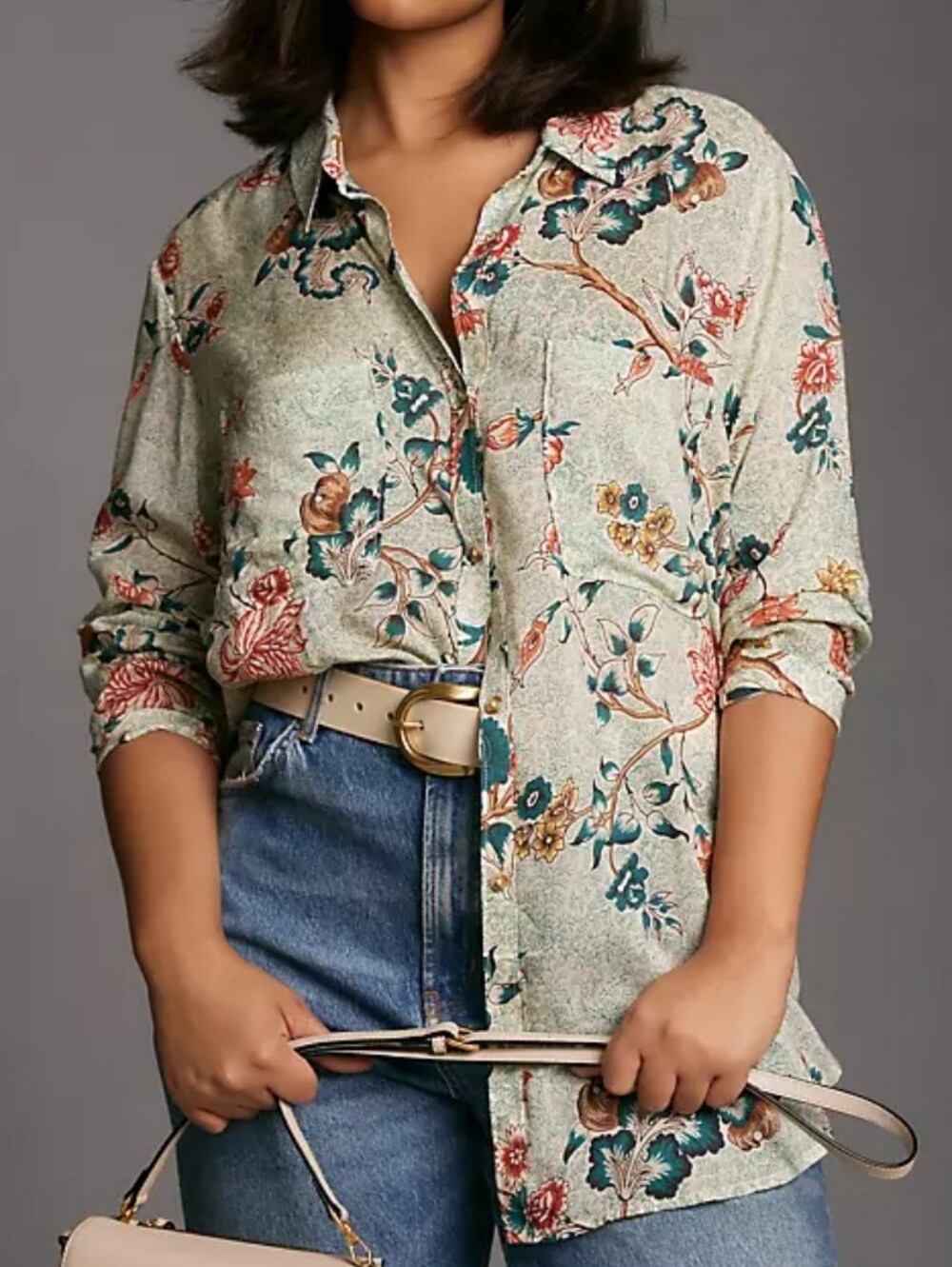 Pilcro The Romy Relaxed Button Down Shirt Floral Size Small